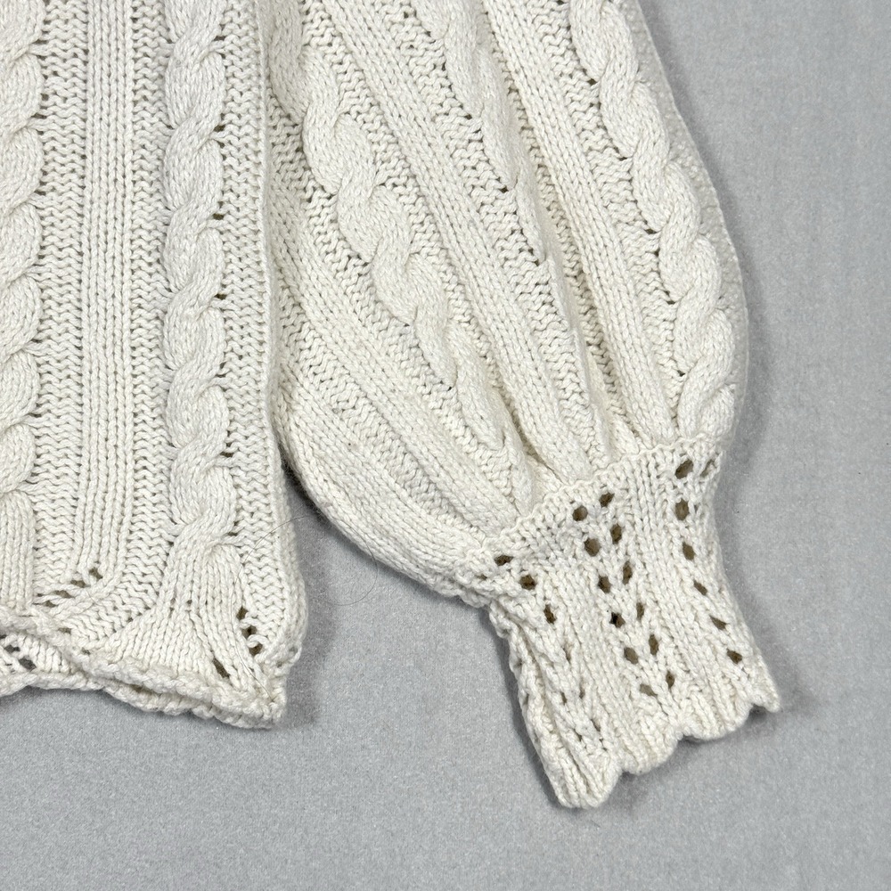 Sundance Sweater Womens Medium Wool Blend Cable Knit Cream Boxy Balloon Sleeve - Picture 8 of 12